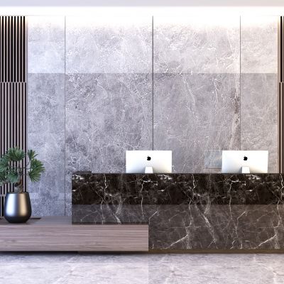 新中式罗汉松摆件接待台组合