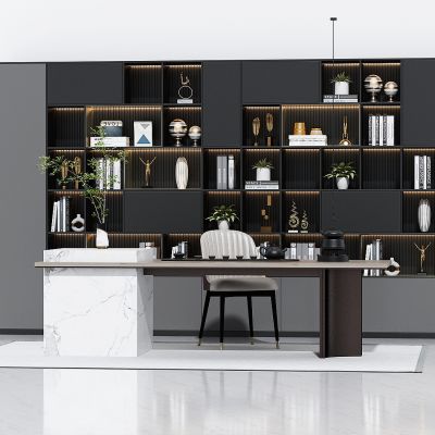 现代轻奢书房书柜，书桌，茶室，茶柜，茶桌，展示柜，储物柜