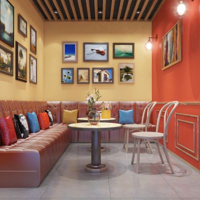 现代甜品奶茶店复古风包厢