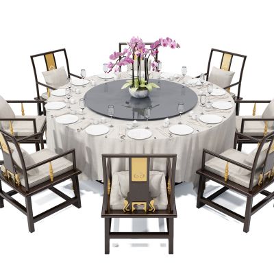 现代圆形包间包房餐桌椅子