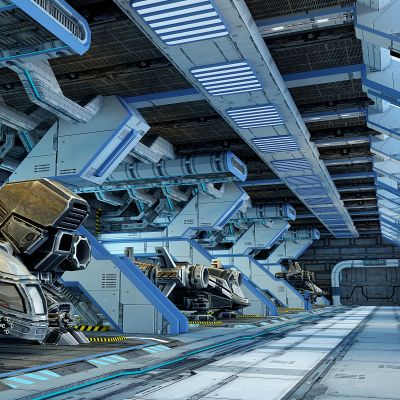 现代卡通太空舱门场景展厅