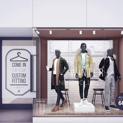 现代男装专卖店服装模特橱窗