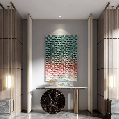 新中式端景台雕塑小吊灯挂画