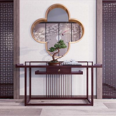新中式玄关端景柜端景台盆景组合