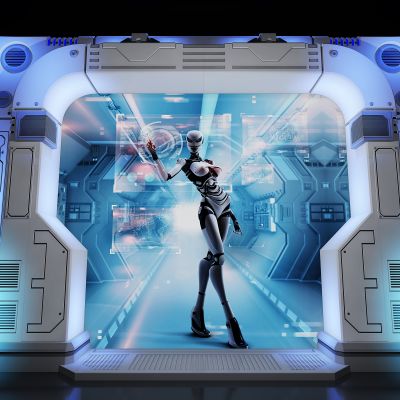 现代船太空舱门头机器人