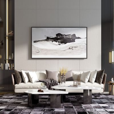 现代沙发组合 沙发 椅子茶几 角几 书柜 背景墙 吊灯