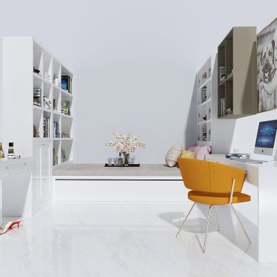 现代儿童房榻榻米床，书桌，书架，书柜，梳妆台