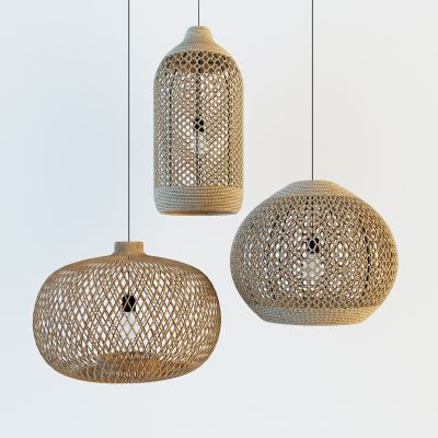 现代东南亚藤编竹编席编编织灯笼吊灯