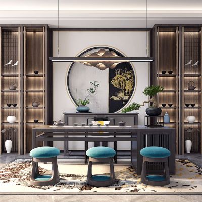 现代书房茶桌椅