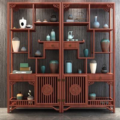 中式古典实木雕花博古架多宝阁格