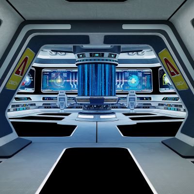 现代飞船太空站太空舱卡通场景