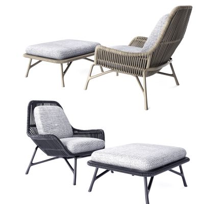 现代东南亚藤编户外休闲沙发单椅户外沙发躺椅脚蹬
