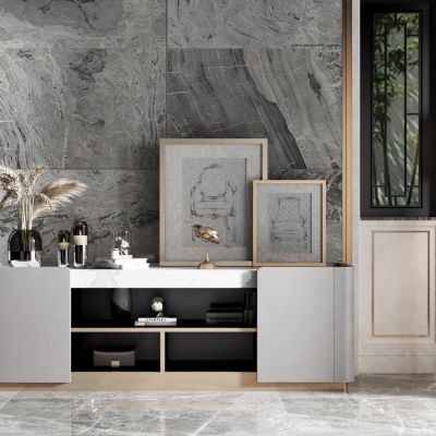 现代轻奢电视柜边柜落地灯花瓶摆件