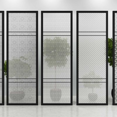 现代夹丝玻璃隔断屏风