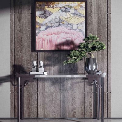 新中式玄关柜摆台条案花瓶盆景3D模型