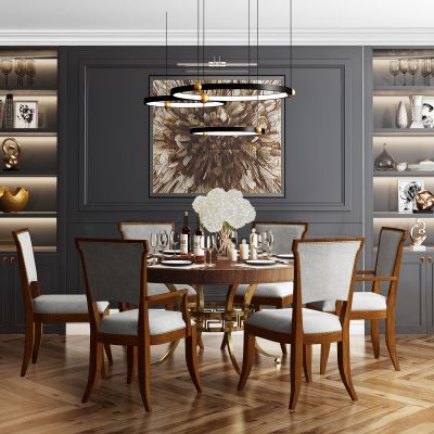 现代圆形餐桌椅组合