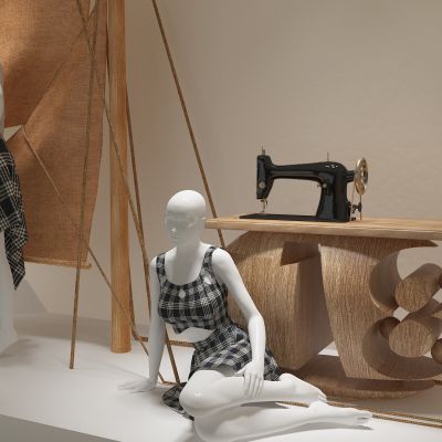 现代服装模特缝纫机帆船