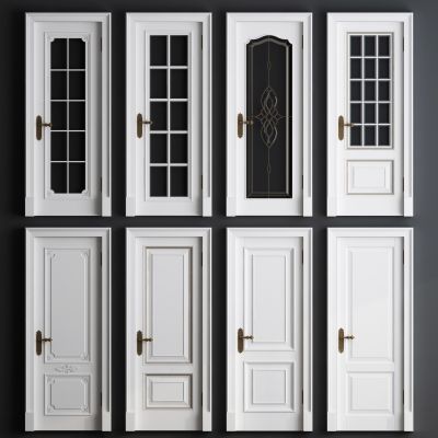 现代法式玻璃木门组合