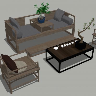 新中式沙发茶几组合