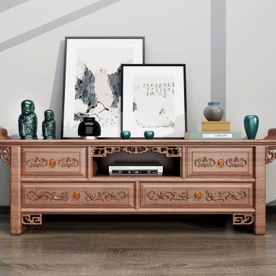 中式古典实木红木雕花电视柜