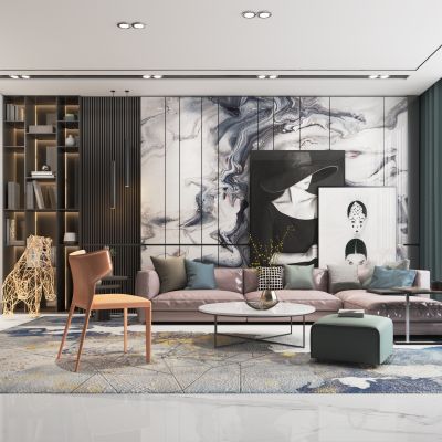 现代风格客厅 沙发组合 背景墙