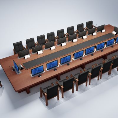 新中式大视频会议室桌椅3D模型