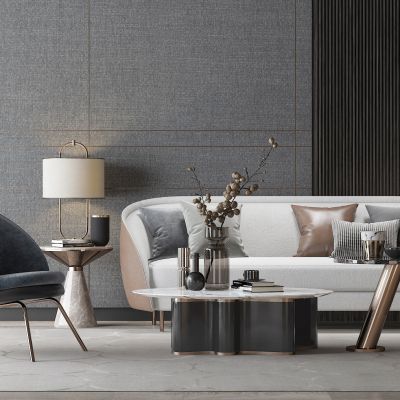 现代沙发茶几圆形边几花瓶