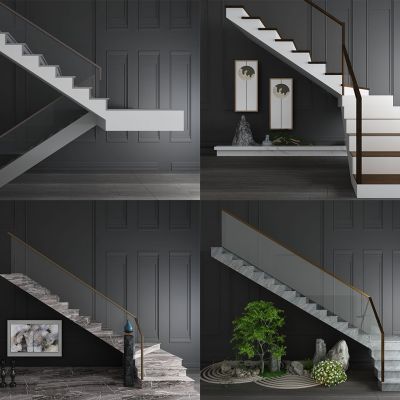 现代楼梯盆栽盆景装饰画组合