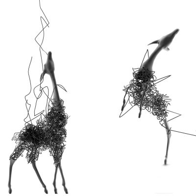 现代铁艺铁丝麋鹿雕塑摆件