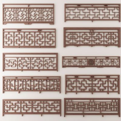 中式实木雕花栏杆3D模型