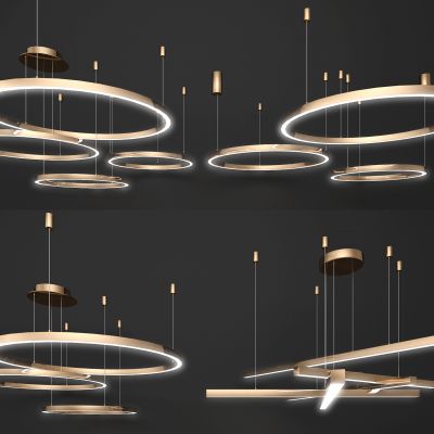 现代轻奢铁艺圆环吊灯组合