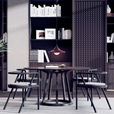 新中式圆形实木餐桌椅