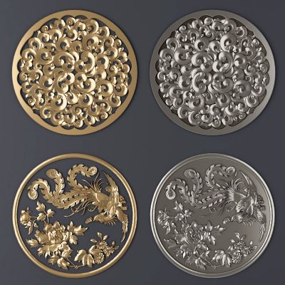 中式圆形凤纹祥云