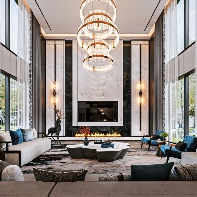 现代轻奢别墅客厅