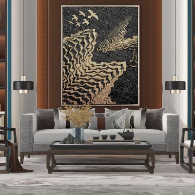 新中式茶几沙发椅子书柜组合