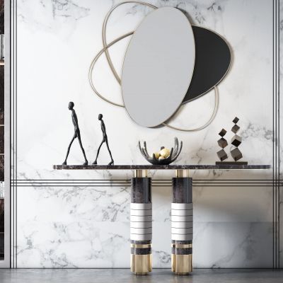 现代轻奢端景台玄关柜边柜抽象人物雕塑