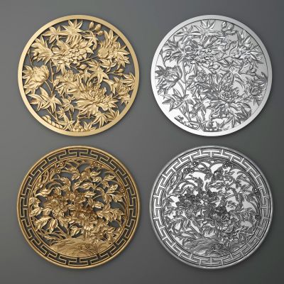 中式圆形植物菊花图案