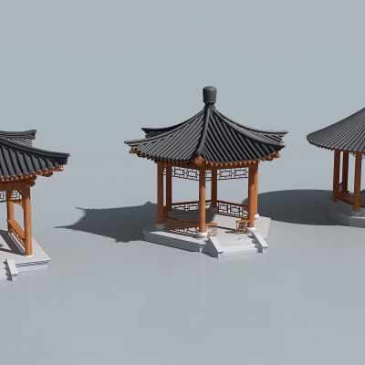 中式古建圆形六角凉亭