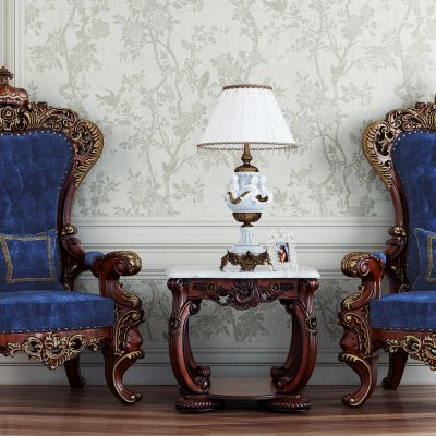 现代法式古典巴洛克风格雕花单人沙发