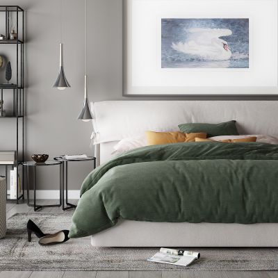 现代布艺双人床3D模型