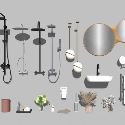 现代卫生间 洗手台 花洒 毛巾架