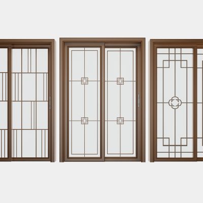 新中式铝合金玻璃推拉门
