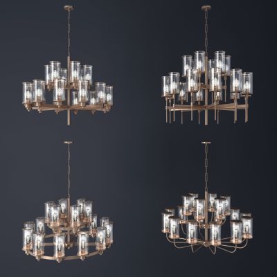 新中式金属玻璃吊灯组合