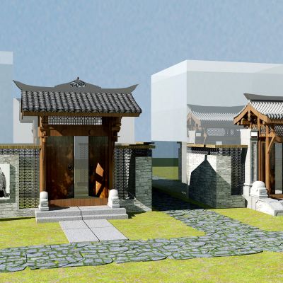 新中式景观庭院售楼处别墅