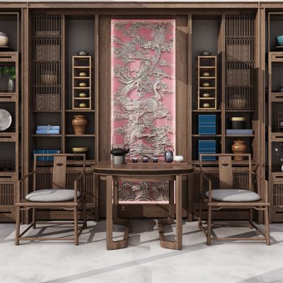 中式古典书房书柜茶室