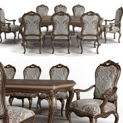 美式法式实木雕花餐桌椅