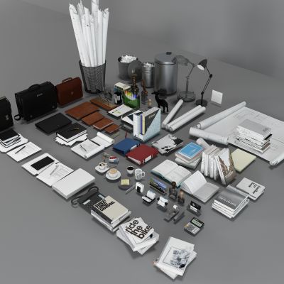 现代办公用品图纸垃圾篓垃圾筐笔记本公文包