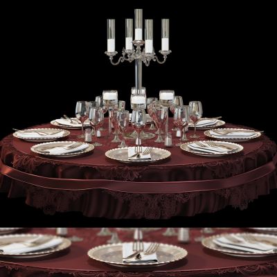 欧式圆形餐桌桌布餐具烛台