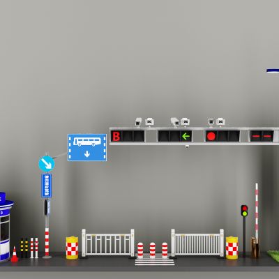 现代交通设施指示牌信号灯红绿灯岗亭道闸