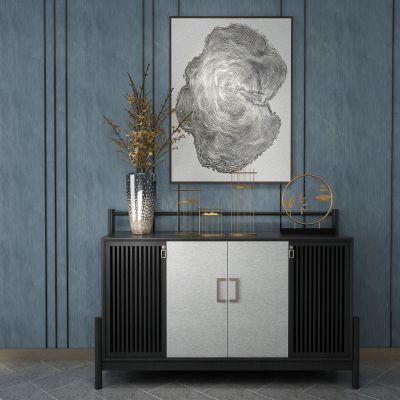 新中式边柜玄关柜花瓶摆件挂画3D模型